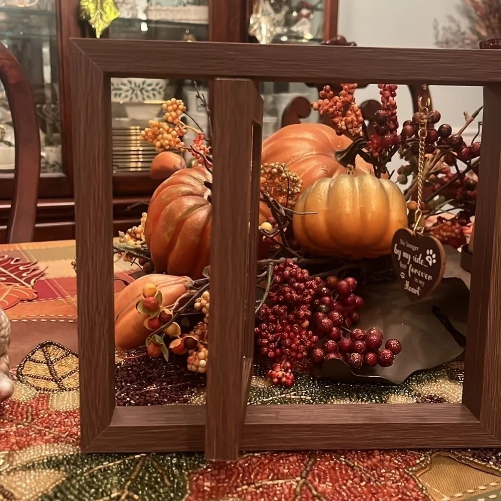 Brand New Pet Memorial Picture Frame Dog Cat Loss Rotating Wooden Photo Holder